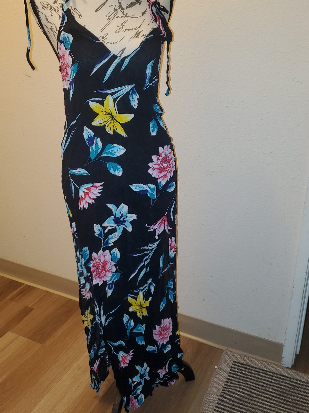 Forever 21 Small Floral Lightweight Maxi Dress - Black with Pink & Yellow, Bloom